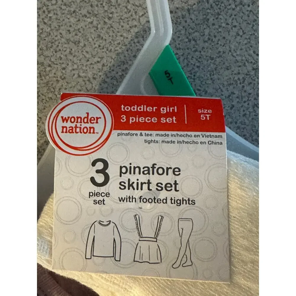 Wonder Nation 5T Girls 3pc Set Pinafore Skirt Overalls Long Sleeve Tights‎ Plaid